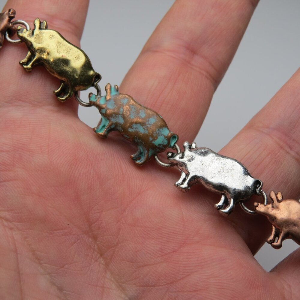14k Three Color Overlay Pig Bracelet